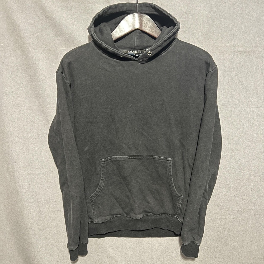 BLVCK PARIS Hoodie Mens Medium Black Solid Pullover Fleece Minimalist Streetwear